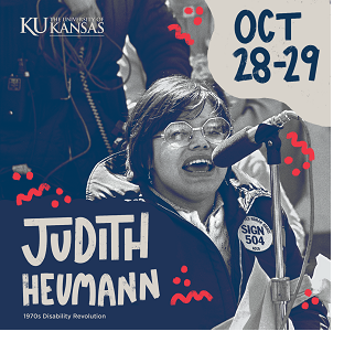 judith heumann speaking into a microphone. Oct 28-29. the university of kansas